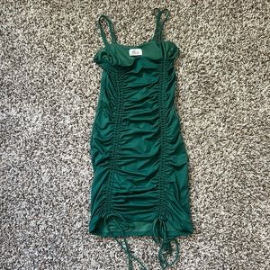 oh polly dark jade ruched dress